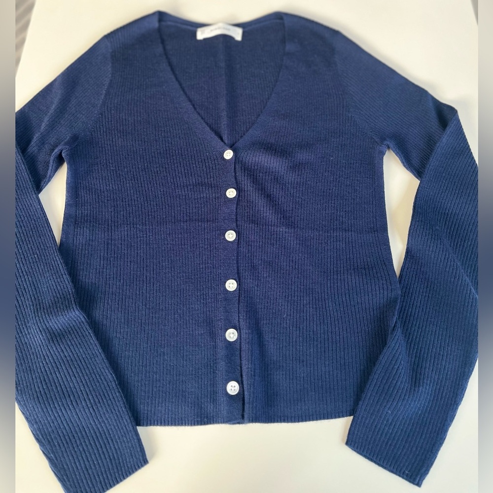 Everlane Navy 100% Ultrafine Merino Wool Cardigan- Size Small